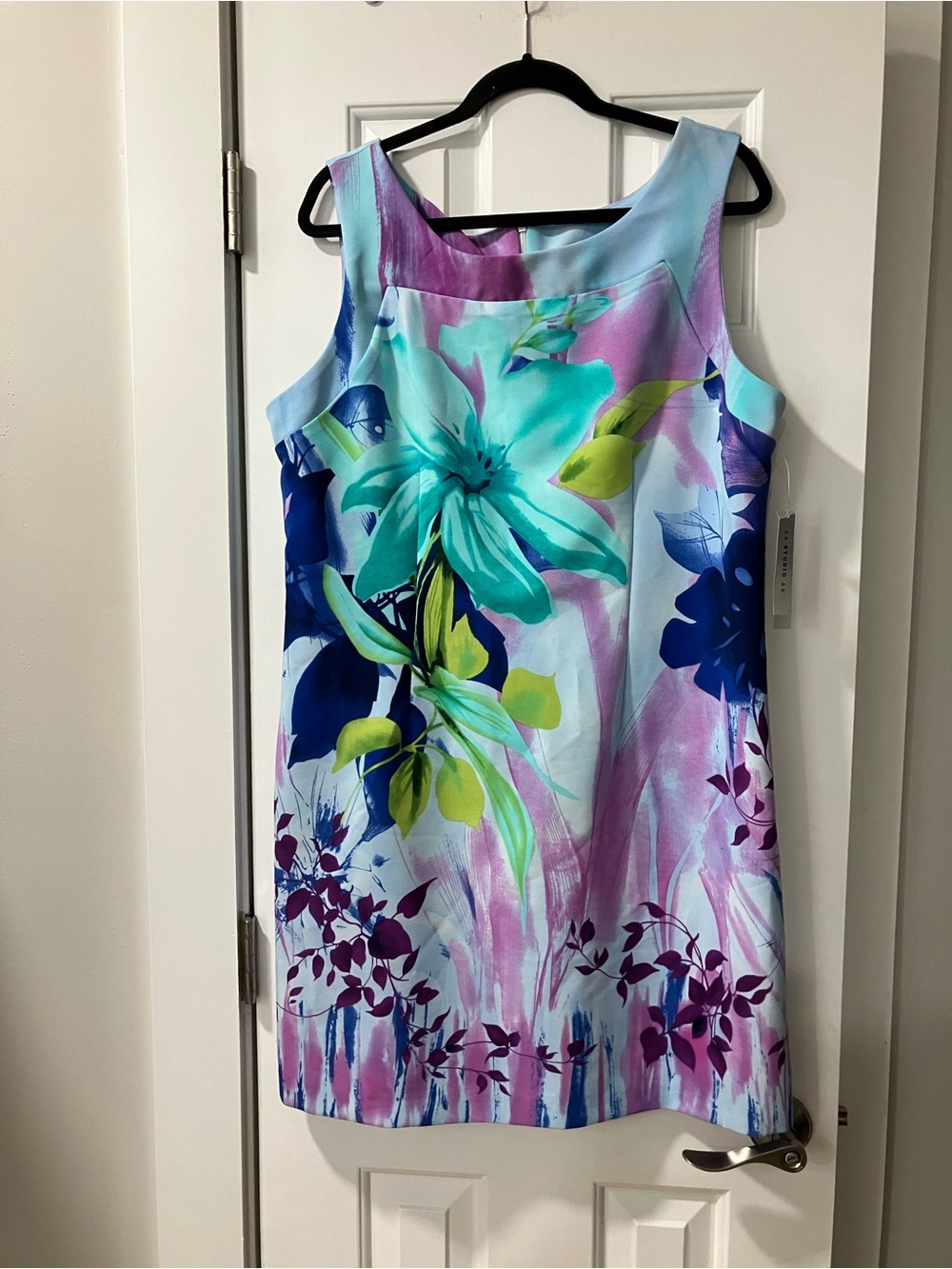 Aa Studio Floral Shift Dress in Aqua, Teal & Lilac